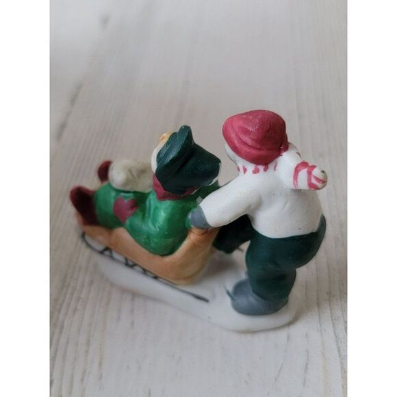 Lemax kid snow sledding cat sleigh Village accessory Xmas decor - Picture 4 of 5